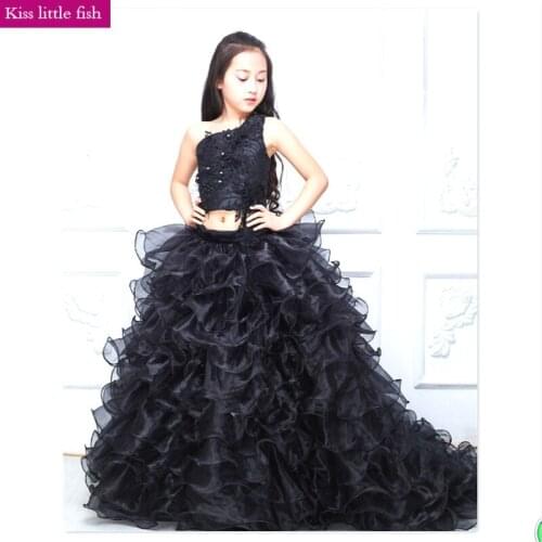 418 Free shipping High quality Black 2 pieces prom dresses girls sexy children images Pageant dresses for girls
