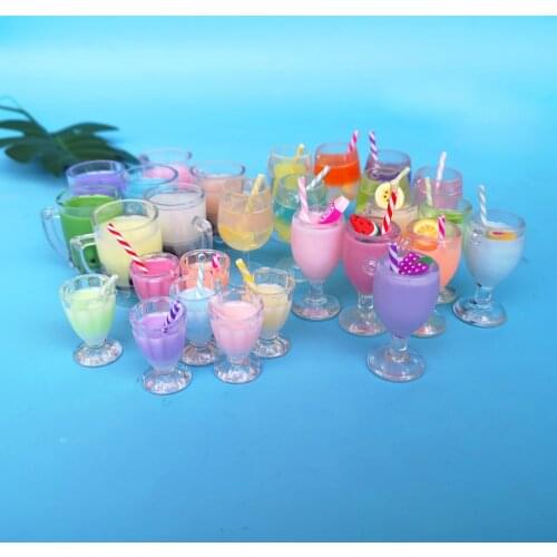 7pc 3D Mini Milk Tea Cup Drink Ice Cream Small Bottle Miniature Dollhouse Ornament Garden Decoration Fairy Decor DIY Accessories