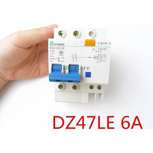 DZ47LE 2P 6A 230V~ 50HZ/60HZ Residual current Circuit breaker with over current and Leakage protection