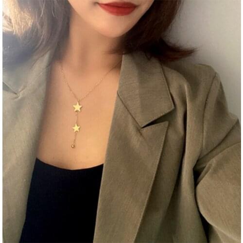 Fashion Not Fade 316 Stainless Steel Womens Gold Silver Color Beads Star Chain Choker Tassels Pendant Necklaces Banquet Jewelry