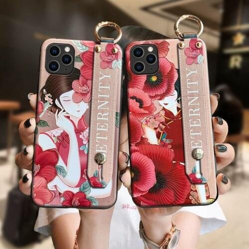 Cheongsam Beauty Wristband Bracket Shell for Samsung S10e S8 9 10 20 21 Ultra Plus Note8 9 10 20 Ultra Plus Soft Back Covers