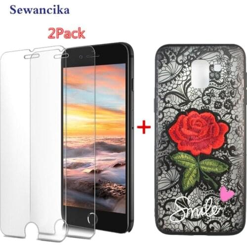 Phone case for Samsung Galaxy J6 Plus / J6+ PC+ TPU Case carved Rose for Galaxy 2018 J2pro J6 J4 Plus Tempered glass back cover