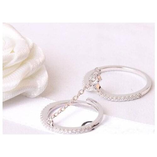 Designer Fashion 925 Sterling Silver Jewelry 3A Cubic Zirconia Party Link 2Pcs Ring