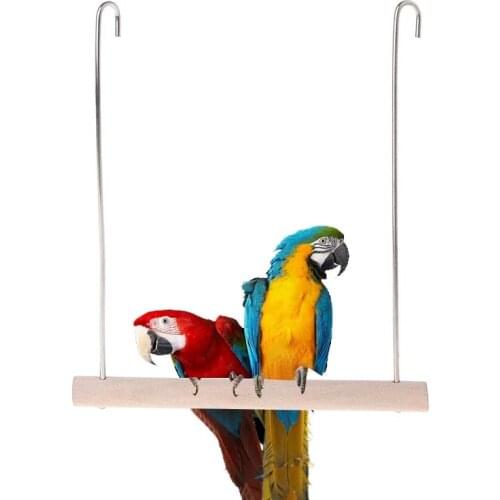 Natural Wooden Birds Perch Parrots Hanging Swing Cage Pendant Toys Stand Holder Bird Supplies Accessories Toys S L