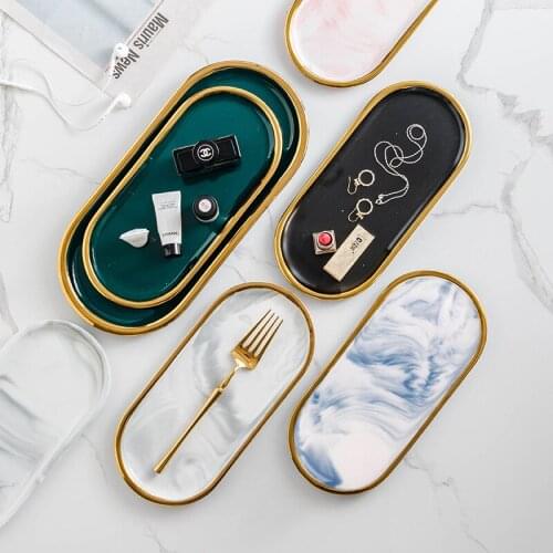 Marbled Ceramic Storage Tray Nordic Creative Oval Jewelry Aroma Storage Tray Simple Home Decoration Ornaments