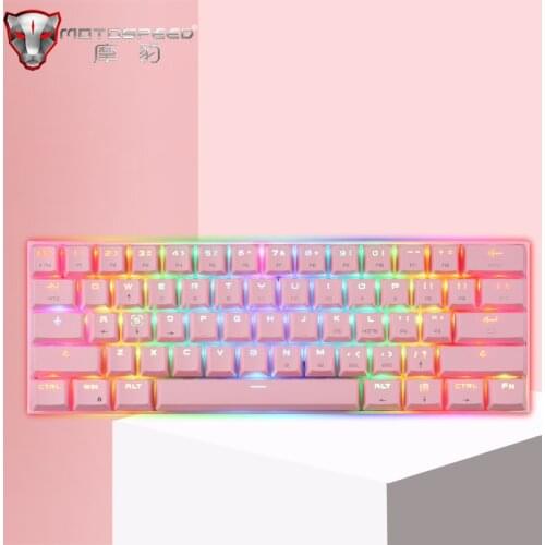 Pink Motospeed Mini Mechanical Keyboard 61 Keys USB Wired Bluetooth Dual Mode Gaming Keyboard For Computer PC Laptop Gamer Girl