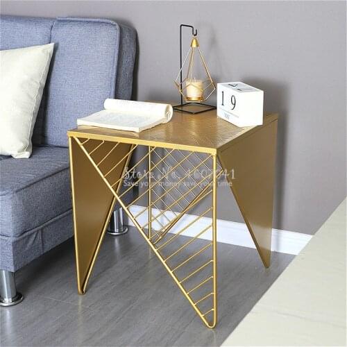 Nordic Golden Coffee Table Creative Wrought Iron Shelf Modern Living Room Fashion Sofa Side Desk Square Coffee Table 45.5*50cm