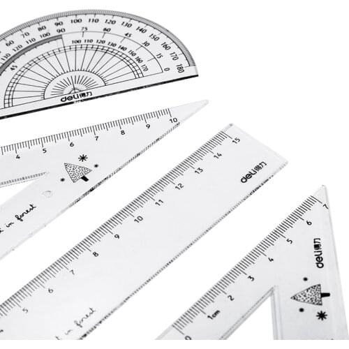 4pcs / set of Deli 9595 Christmas tree multifunctional drawing combination ruler + triangle ruler protractor student stationery