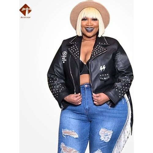 Punk Rivet Moto Leather Jacket Clothing Women Plus Size PU Printed Tassel Zipper Street Style Motorcycle Jacket with Long Sleeve