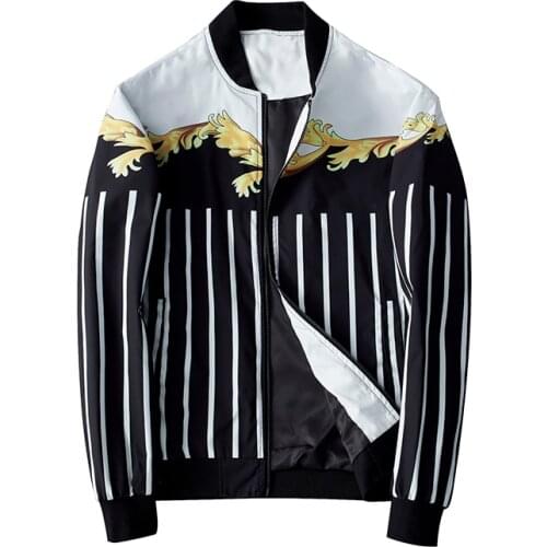AT Studios Spring Autumn Striped Jacket Men Retro Fashion Man Casual Printed Outerwear Coats Plus Size