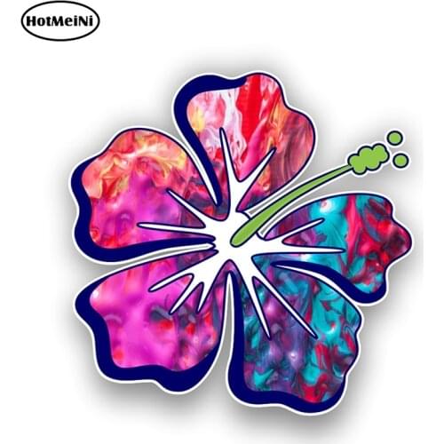 HotMeiNi 12cm X 12cm Hibiscus Flower Sticker Decal 14 Tie Dye Pattern Color Styles JDM Style Graphic Waterproof Car Styling