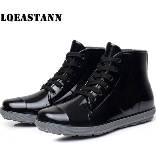 2020 New Mens And Womens Rain Boots Ankle Boots Korean Version PVC Lace-Up Non-Slip Couple Rain Boots Botas De Mujer Size 44