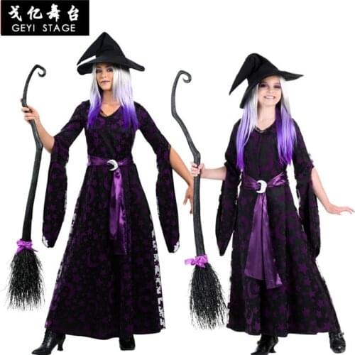 New Kids Girl Purple Moon Star Witch Children Cosplay Costumes Carnival Party Costume Christmas Halloween Navidad