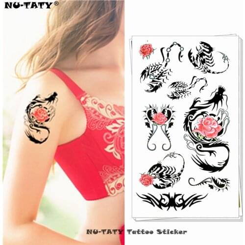 Nu-TATY Scorpion Flower Temporary Tattoo Body Art Arm Flash Tattoo Stickers 17*10cm Waterproof Fake Henna Painless Tatto Sticker
