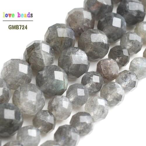 AAA Natural Faceted Labradorite Gem Stone Round Beads for Jewelry Making Diy Bracelet Necklace 7.5'' strand 6mm 8mm