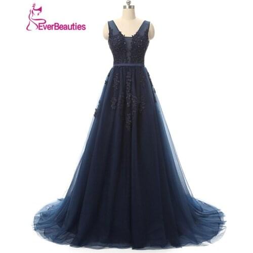 Prom Dresses Long Ever Beauty Free Shipping Sexy Sleeveless V-neck Navy Blue Floor Length Long