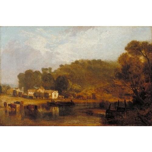 Fine Art gift Canvas printed Classical Village painting good quality canvas wall art of countryside sale with best price