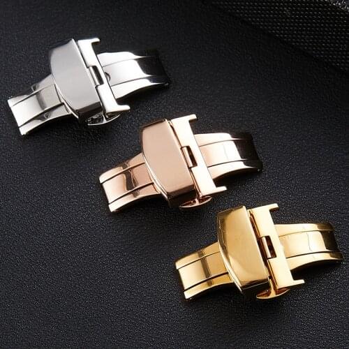 16 18 20 22 24mm Stainless Steel Solid Double Push Button Fold Watch Buckle Watch Butterfly Deployment Clasp Watch Strap