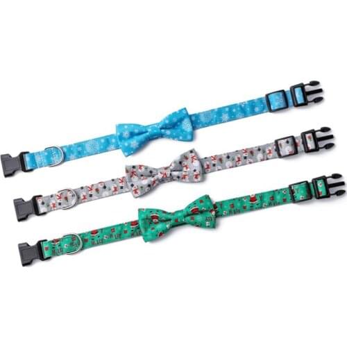 Christmas Snowflake Printed Dog Collar with Bow Tie for All Size Dogs Cats Adjutable Pet Collars for Small Medium Cat Dog