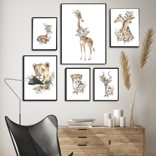 Safari Baby Animals Canvas Poster Nursery Giraffe Lion Deer Wall Art Print Modern Painting Nordic Kid Bedroom Decoration Picture