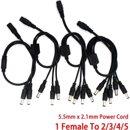 DC Power Splitter 12V 1 Female To 2 3 4 8 Male Cable Connector 5.5mm x 2.1mm Power Cord For CCTV Camera LED Strip Game Console