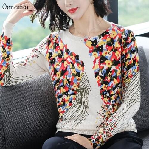Print Sweater Women Casual Autumn Spring Korean Fashion Womens Clothing Long Sleeve Pullover Pull Femme Womens Sweaters