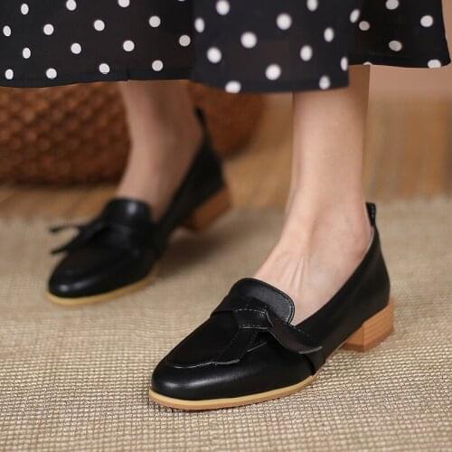 New Pu Leather Shoes Spring Summer Ladies Shoes Square Low Heels Round Toe Fashion Casual Platform Shoes Pumps Size33-48