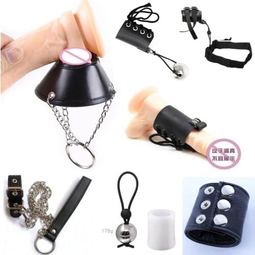 PU Leather Metal Ball Heavy Weight Hanger Stretcher Penis Extender Enlargement Cock Ring Male Chastity Device Adult Sex Toys