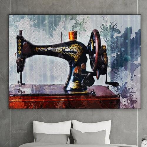 Retro vintage antique sewing machine canvas printing, sewing wall art, tailor gift retro sewing machine painting decoration post