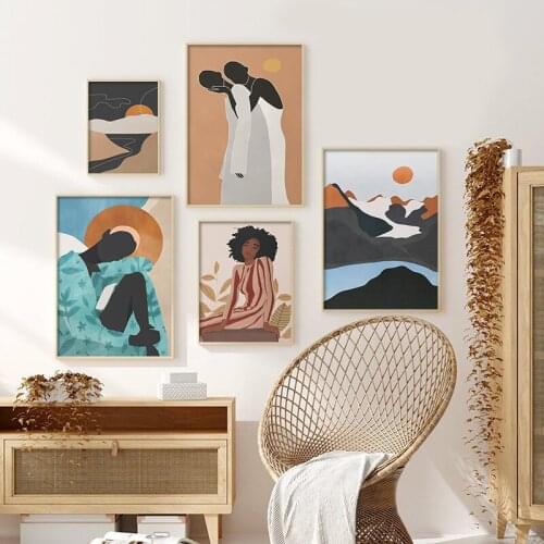 Vintage Abstract Girl Canvas Art Posters And Prints Nordic Wall Pictures for Living Room Geometric Canvas Painting Home Decor