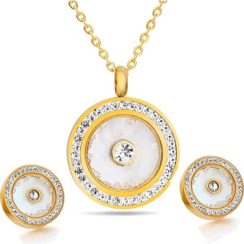 316L Stainless Steel Crystal Jewelry Gold Color Wedding Jewelry Sets with necklaces stud earrings for women