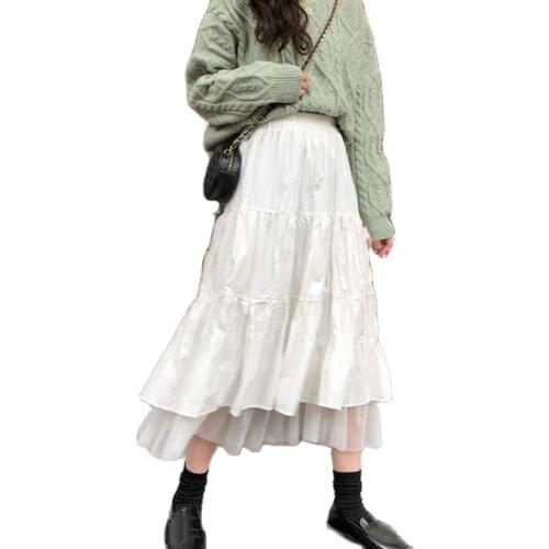 Summer Skirts Women A Line Pleated Tulle Elastic High Waist Party Long Maxi Skirt White skirt for women юбки для женщин