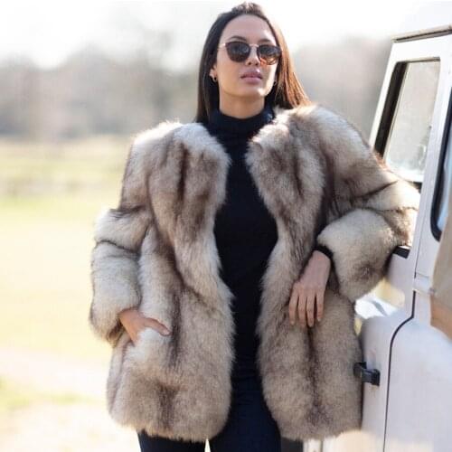 Vintage Blue Fox Fur Jacket Women Fashion Fur Coat Natural Fox Fur Overcoat 2021 New Winter Warm Fashion