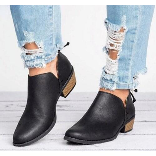 2021Women Shoes Fashion PU Leather Short Ankle Boots Pointed Toe Slip on Spring Autumn Shoes Woman Plus Botas