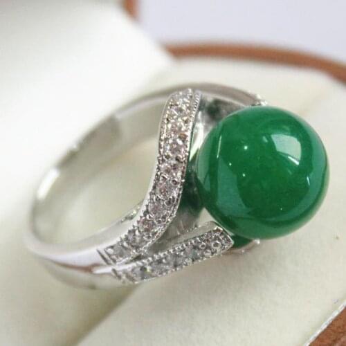 Ladys beautiful new design jewelry silver plated with crystal decorated &12mm green jade ring(#7.8.9)