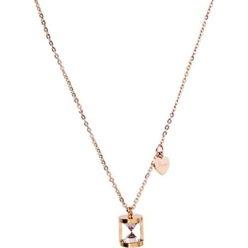 Korean Style Stainless Steel Rose Gold Womens Pendant Necklace Hourglass Love Clavicle Chain Necklace Necklace Ladies Jewelry