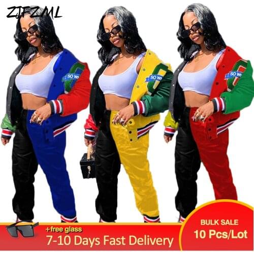 Bulk Items Wholesale Lots 2 Piece Sets for Women Letter Print Spliced Tracksuit Set Long Sleeve Button Tops Pleated Pants New