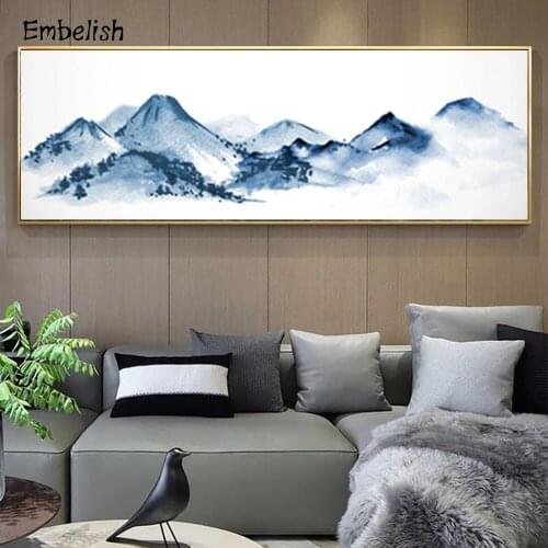 1 Pieces Free Shipping Chinese Style Ink Mountain Landscape Wall Pictures For Living Room Modern Home Decor HD Canvas Paintings
