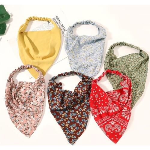 1PCS European And American Triangle Scarf Womens Hairband Beach Sunscreen Solid Color Floral Print Stretch Headband Scarf Gift