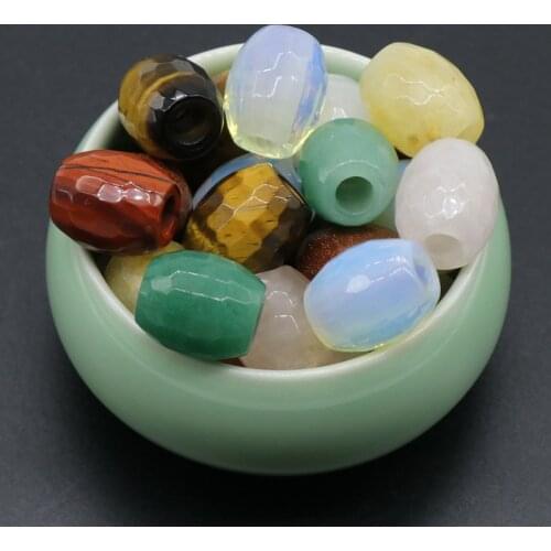 2pcs Natural Stone Crystal Tiger Eye Aventurine 16*18mm Bucket-shape Loose Beads Big Hole Faceted Women Jewelry Making DIY Parts