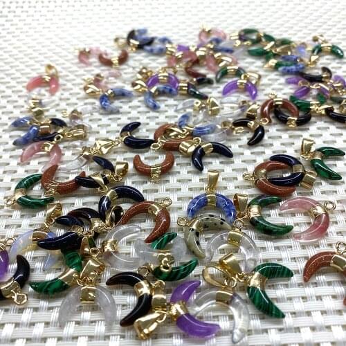 2 Pieces/bag Wholesale Natural Stone Moon Shape Exquisite Charm Pendant for DIY Jewelry Making Necklaces and Earrings 16x18mm