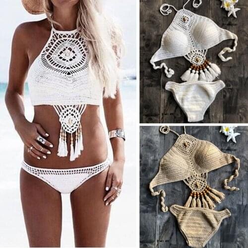 2021 Black Crochet Bikini Swimming Suit for Women Bra and Panty Set Sexy Swimsuit Brazilian Push Up Swimwear Khaki Ladies White