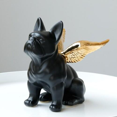 22cm Simple Modern Black Gold Angel Bulldog Home Decoration Decoration Ceramic Dog Crafts Living Room Home Decoration