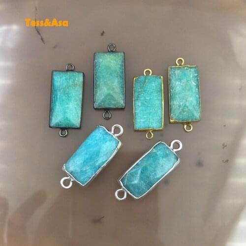 3pcs Natural Amazonite Rectangle Pendants Jewelry With Gold Silver Bronze Plated Connector Finding For Necklace Bracelet Finding