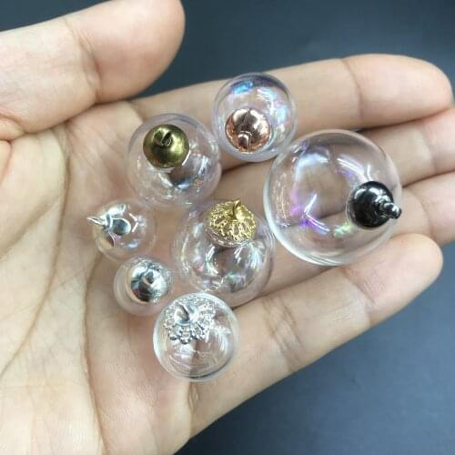 6/8/10/12/14/16/18/20/25mm Mini Rainbow Glass Ball Bottle Pendant Charms Vial Wish Bottles Clear glass globe bubble crystal orbs
