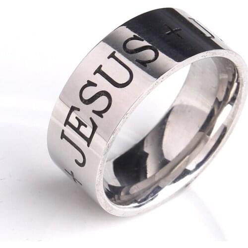 8mm silver colory JESUS cross 316L Stainless Steel wedding rings for men women wholesale