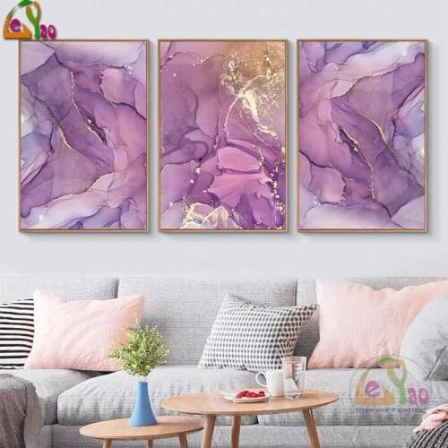 5D DIY Diamond Embroidery Modern Abstract Gold Foil Line Purple Diamond Painting Full Square Round Drill Mosaic Home Decor