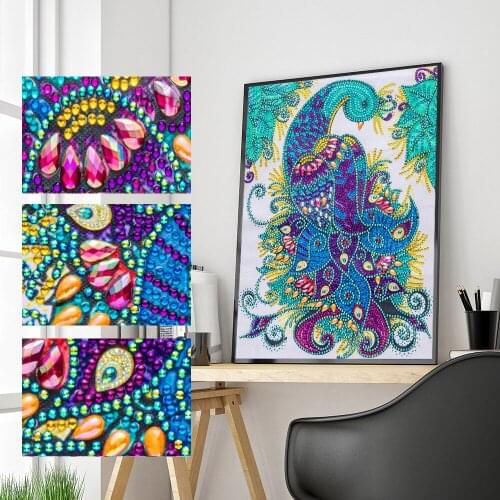DIY 5D Shaped Diamond Painting Cartoon Animal Peacock 3D Picture Special Crystal Diamond Embroidered Home Room Decoration Gift