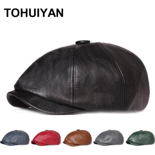 New Women PU Leather Beret Hat Solid Gatsby Octagonal Hats Retro British Newsboy Cap Men Outdoor Universal Casual Peaked Caps