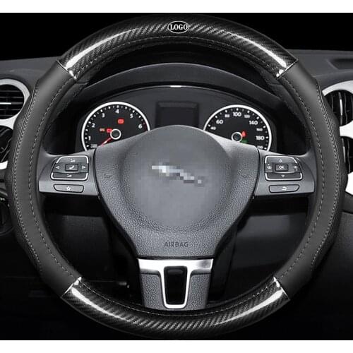 Car Carbon Fiber Leather Steering Wheel Covers Interior Accessories 38cm for Jaguar XF XJ XE XK F-Pace F-Type X-Type Car Styling